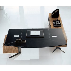 8尺卡爾金莎木紋馬鞍皮主管桌(L型/A929)
