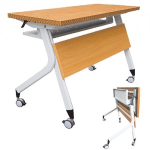 YES 培訓桌 4×1.5尺  (木紋檯面/千層封邊/木製檔板/烤白)