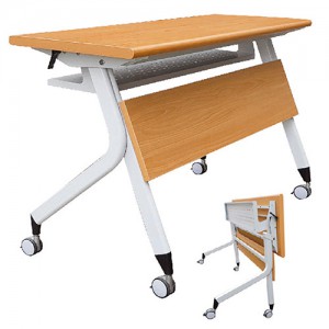 PES 培訓桌 4×1.5尺  (木紋檯面/雙邊圓/木製檔板/烤白)
